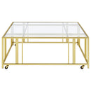  Coaster Furniture Adri 710188 Square Glass Top Coffee Table with Casters - Matte Brass IMAGE 3