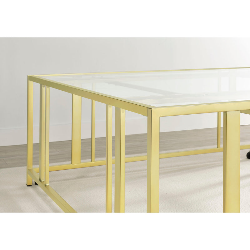  Coaster Furniture Adri 710188 Square Glass Top Coffee Table with Casters - Matte Brass IMAGE 6