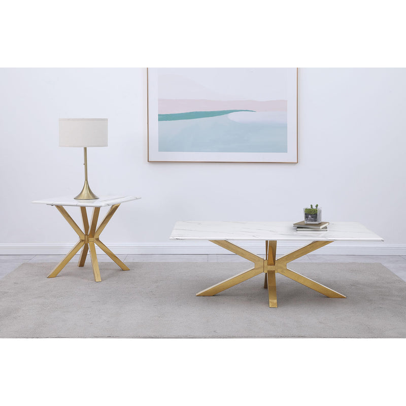 Coaster Furniture Visalia 710218 Faux Marble Top Stainless Steel Coffee Table - Gold IMAGE 7
