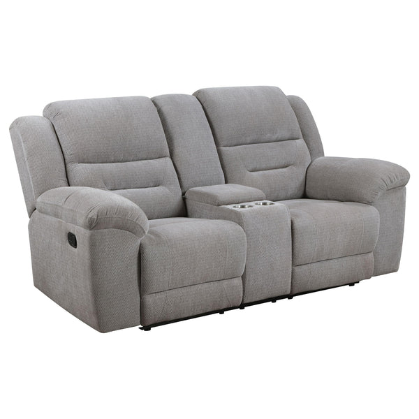  Coaster Furniture Gilson 602552 Chenille Upholstered Reclining Loveseat - Grey IMAGE 1