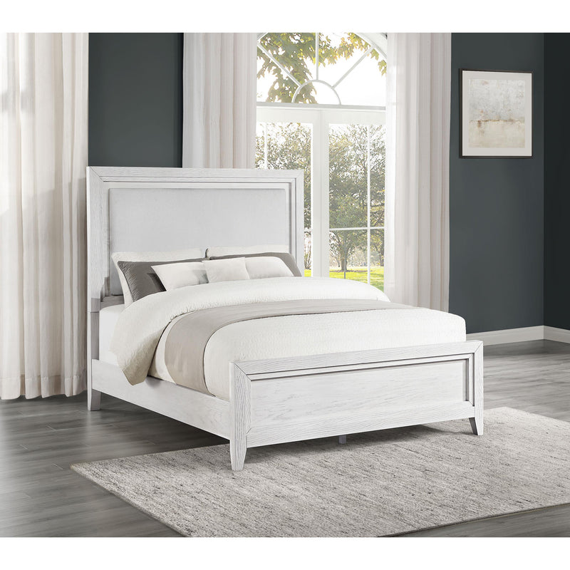  Coaster Furniture Marielle 224841KE Eastern King Upholstered Panel Bed - Distressed White IMAGE 4