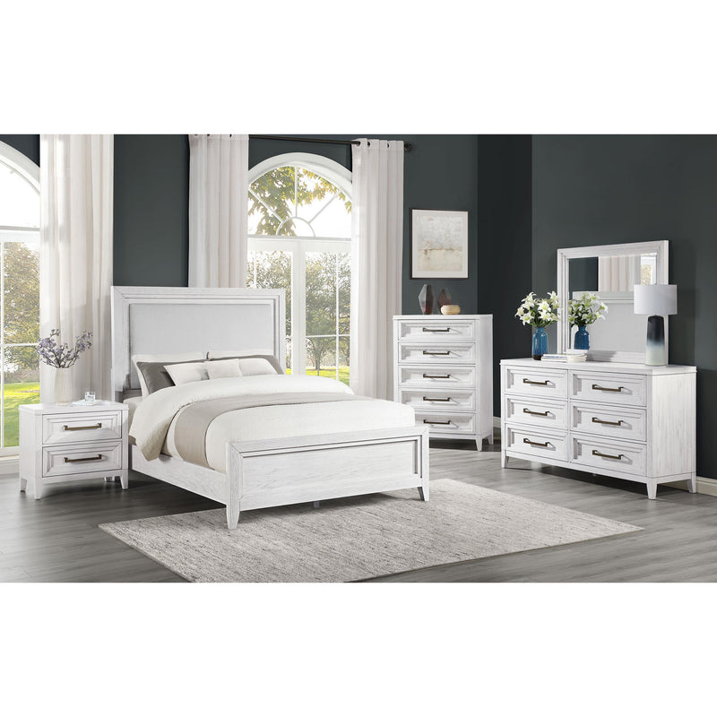  Coaster Furniture Marielle 224841KE Eastern King Upholstered Panel Bed - Distressed White IMAGE 5
