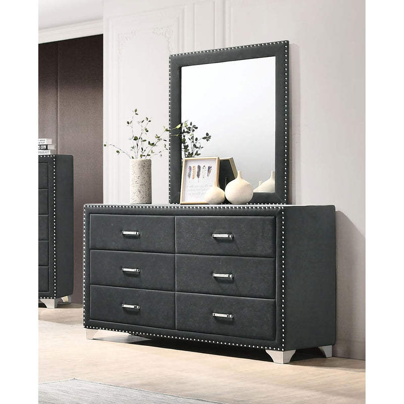  Coaster Furniture Melody 223383M 6-Drawer Upholstered Dresser with Mirror - Grey IMAGE 2