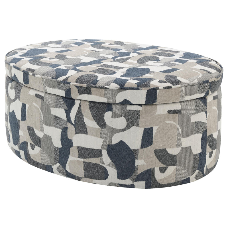  Coaster Furniture Tomkins 509674 Oval Upholstered Storage Ottoman - Indigo Blue IMAGE 4