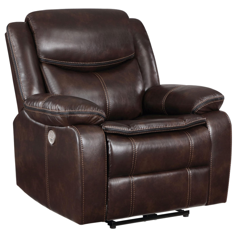  Coaster Furniture Sycamore 610193P Upholstered Power Recliner Chair - Dark Brown IMAGE 1