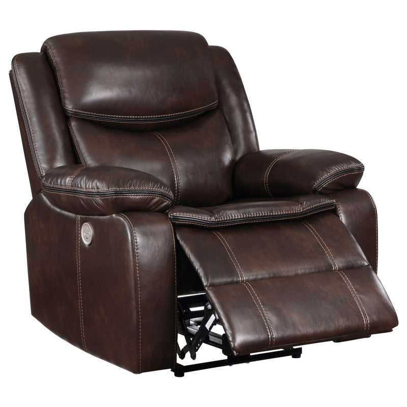  Coaster Furniture Sycamore 610193P Upholstered Power Recliner Chair - Dark Brown IMAGE 2