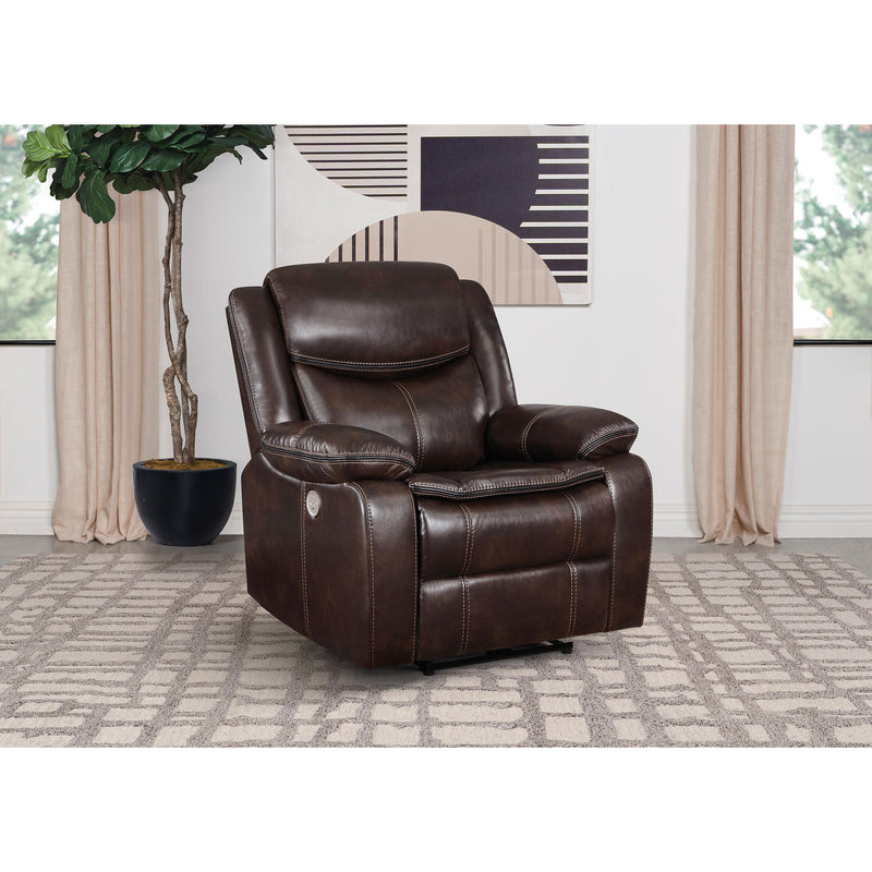  Coaster Furniture Sycamore 610193P Upholstered Power Recliner Chair - Dark Brown IMAGE 6