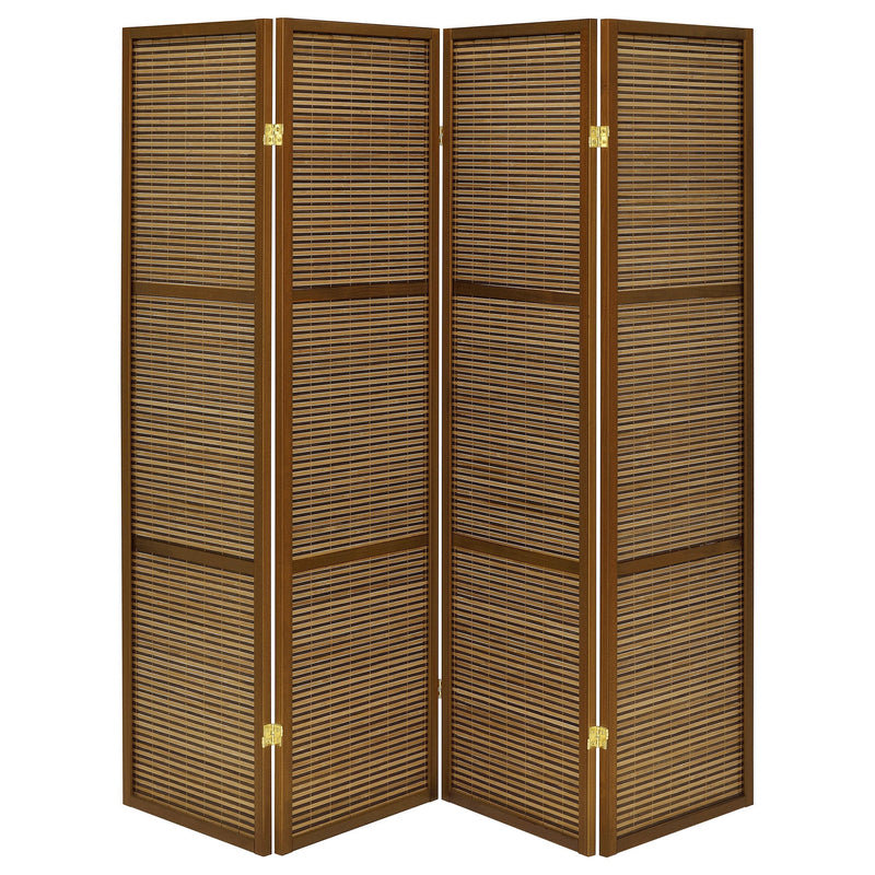  Coaster Furniture Browning 961638 4-panel Bamboo Room Divider Folding Screen - Walnut IMAGE 2