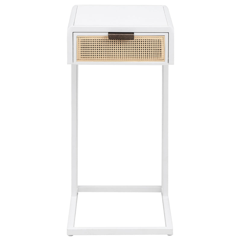  Coaster Furniture Amherst 931632 1-Drawer Radio Weave Cane Metal Side Table - White IMAGE 2