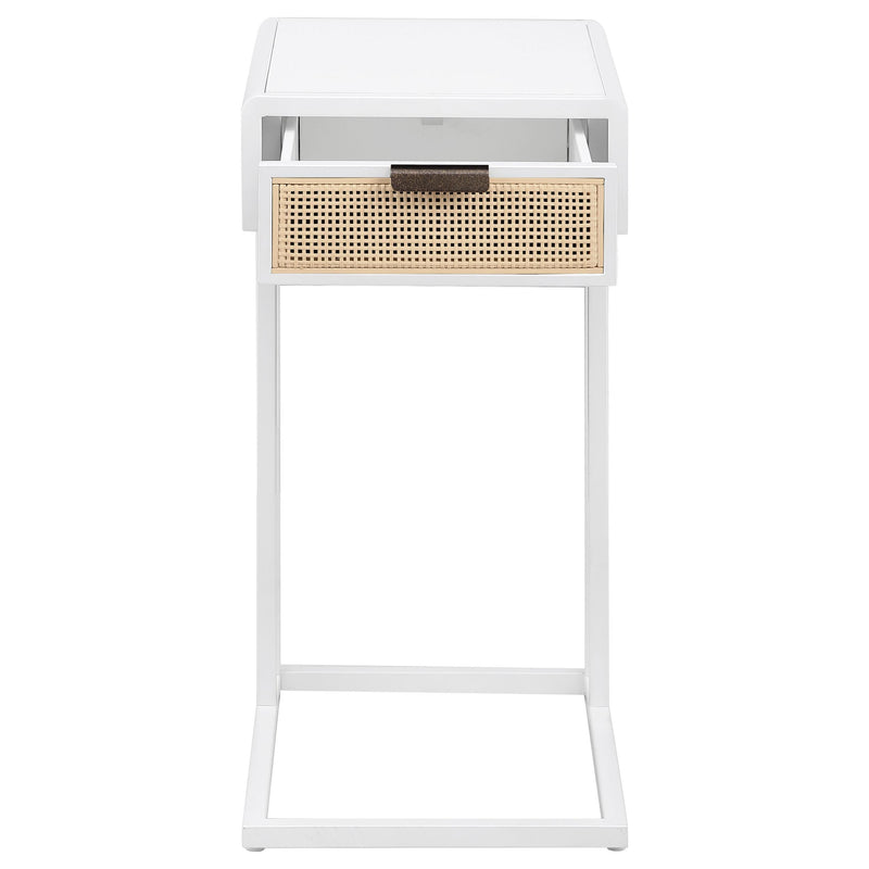  Coaster Furniture Amherst 931632 1-Drawer Radio Weave Cane Metal Side Table - White IMAGE 3
