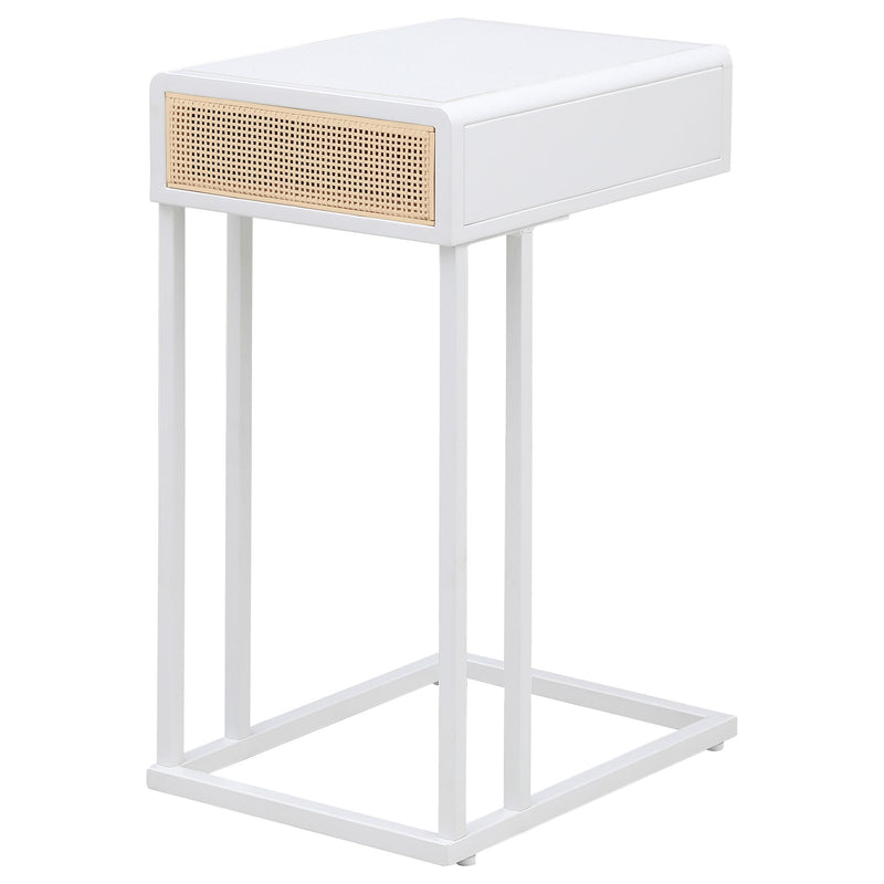  Coaster Furniture Amherst 931632 1-Drawer Radio Weave Cane Metal Side Table - White IMAGE 5