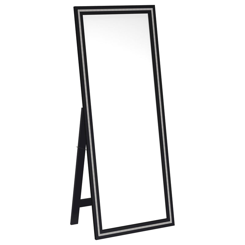 Coaster Furniture Windrose 960962 28 x 67 Inch Tempered LED Standing Mirror - Black IMAGE 1