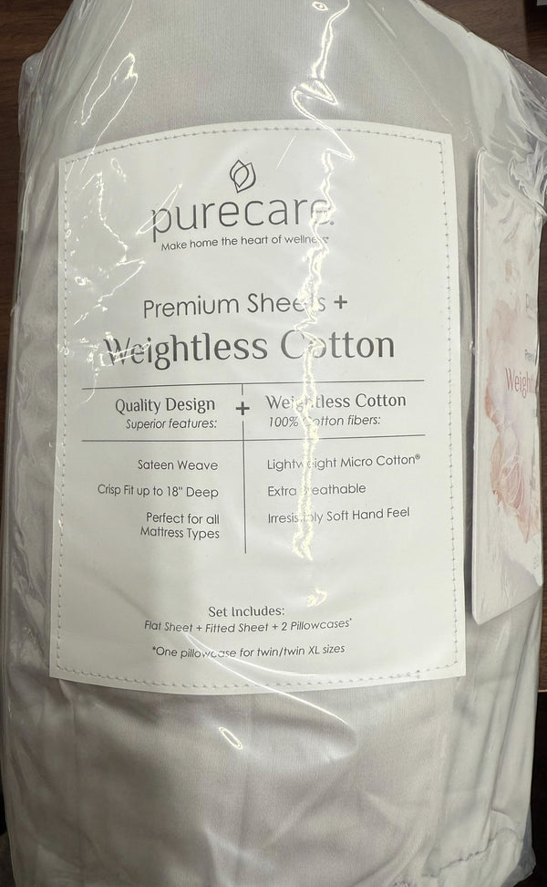 PCSWC-SPK-CG PURECARE WEIGHTLESS COTTON SHEETS - SPLIT KING - COSTAL GRAY