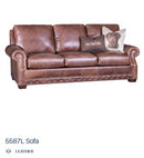 Mayo Special Order 5587L10 Leather Sofa  in Open range Broken stone/antique nailhead/ espresso legs